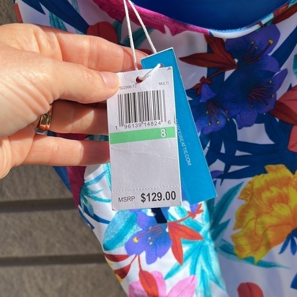 Bleu Rod Beattie Ruffle Lattice Plunge One Piece Swimsuit Sz 8 - Picture 11 of 13